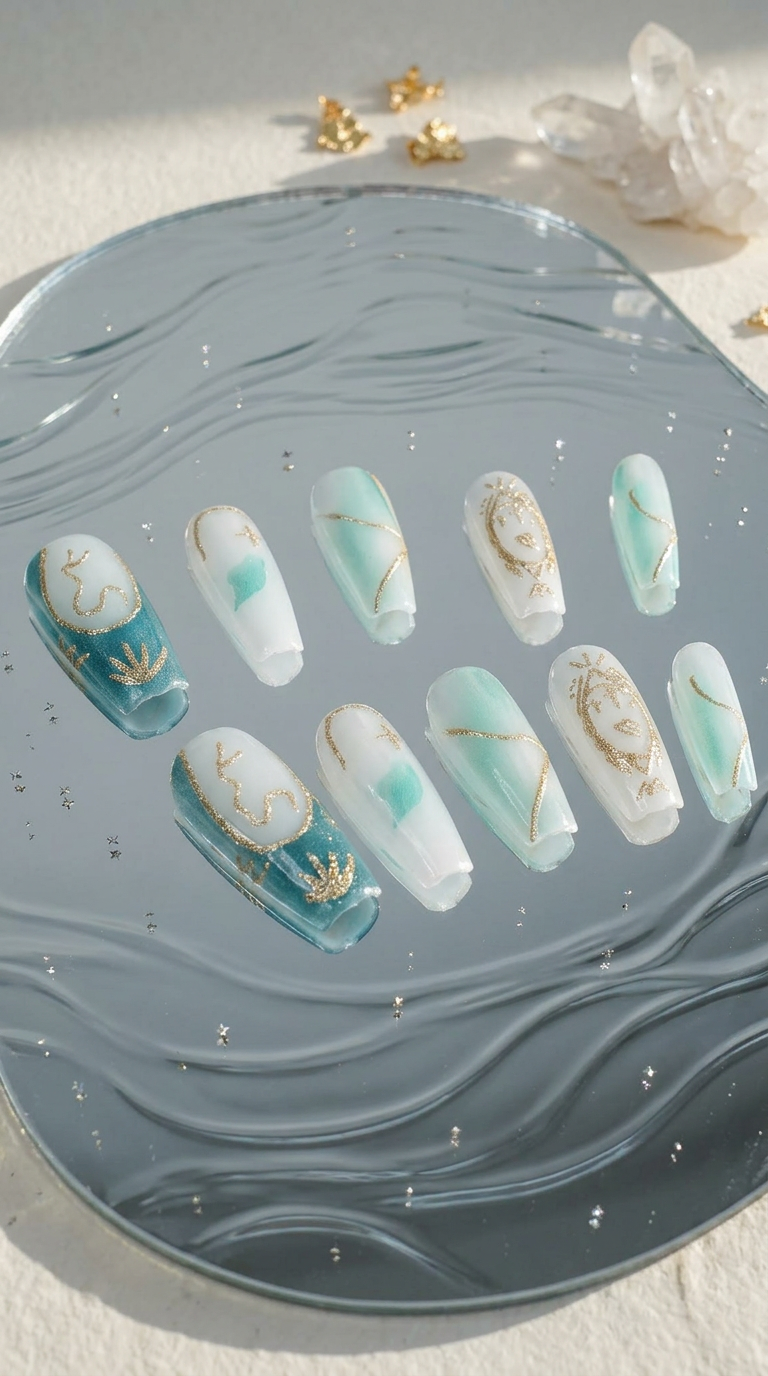 Aquarius Press-On Nails Set | 30pcs Zodiac Art – Slay Nails Gift Set
