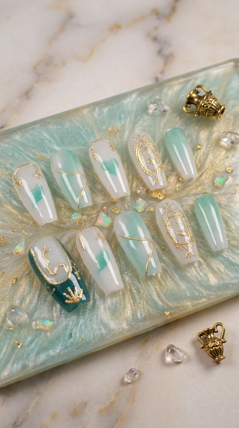 Aquarius Press-On Nails Set | 30pcs Zodiac Art – Slay Nails Gift Set