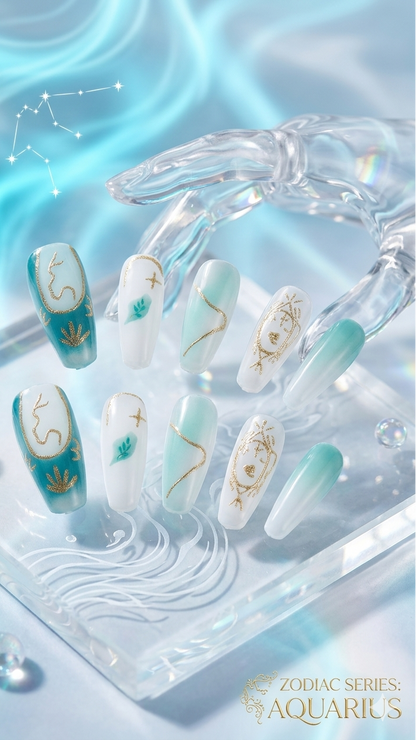 Aquarius Press-On Nails Set | 30pcs Zodiac Art – Slay Nails Gift Set