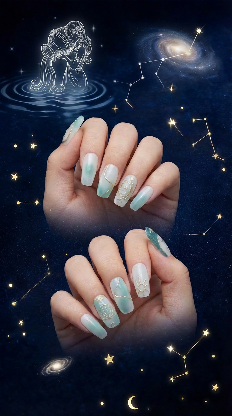 Aquarius Press-On Nails Set | 30pcs Zodiac Art – Slay Nails Gift Set