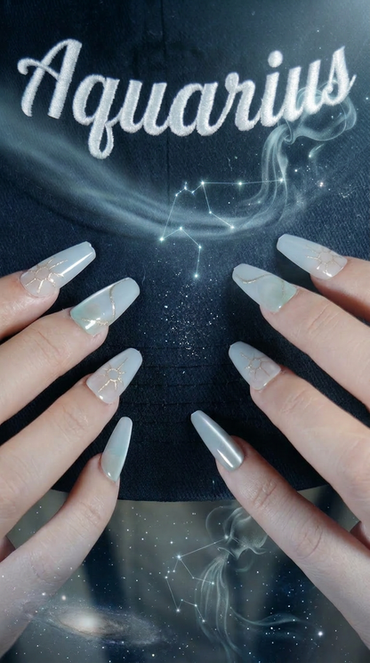 Aquarius Press-On Nails Set | 30pcs Zodiac Art – Slay Nails Gift Set