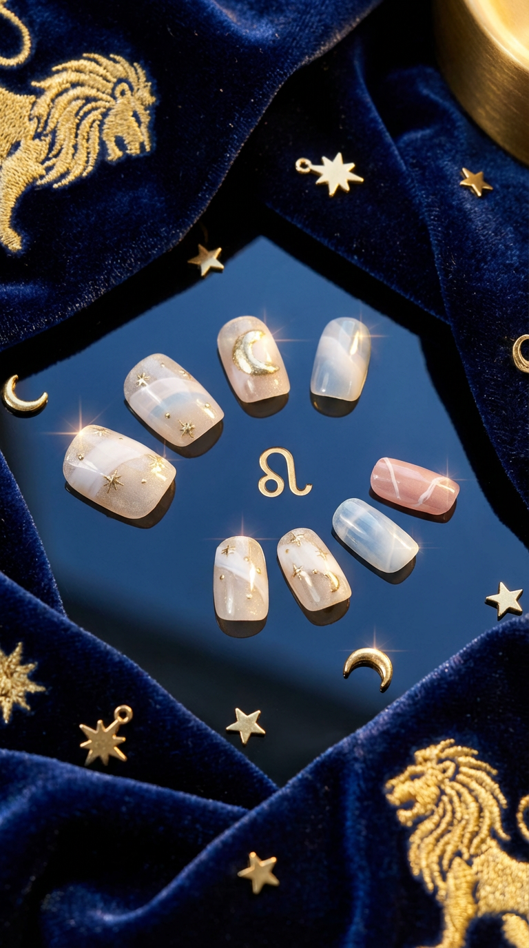 Leo Press-On Nails Set | 30pcs Zodiac Nail Art – Slay Nails Gift Set