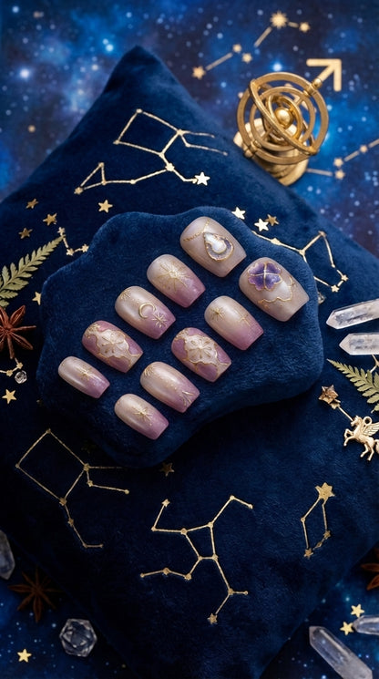 Sagittarius Press-On Nails Set | 30pcs Zodiac Nail Art – Slay Nails Gift Set