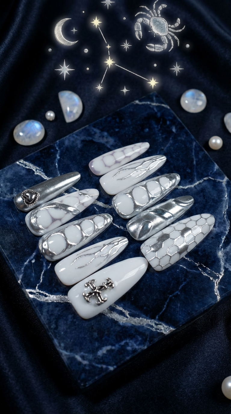 Cancer Press-On Nails Set | 30pcs Zodiac Nail Art – Slay Nails Gift Set