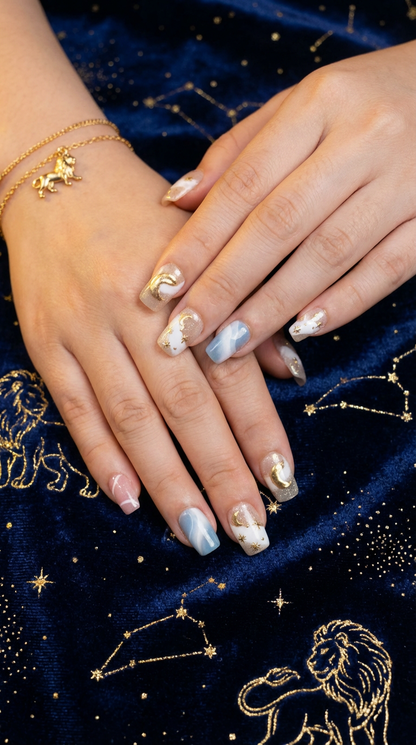 Leo Press-On Nails Set | 30pcs Zodiac Nail Art – Slay Nails Gift Set