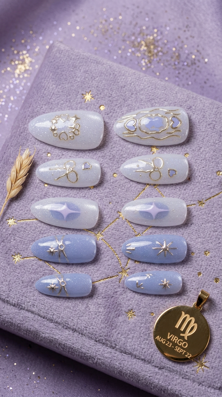 Virgo Press-On Nails Set | 30pcs Zodiac Nail Art – Slay Nails Gift Set