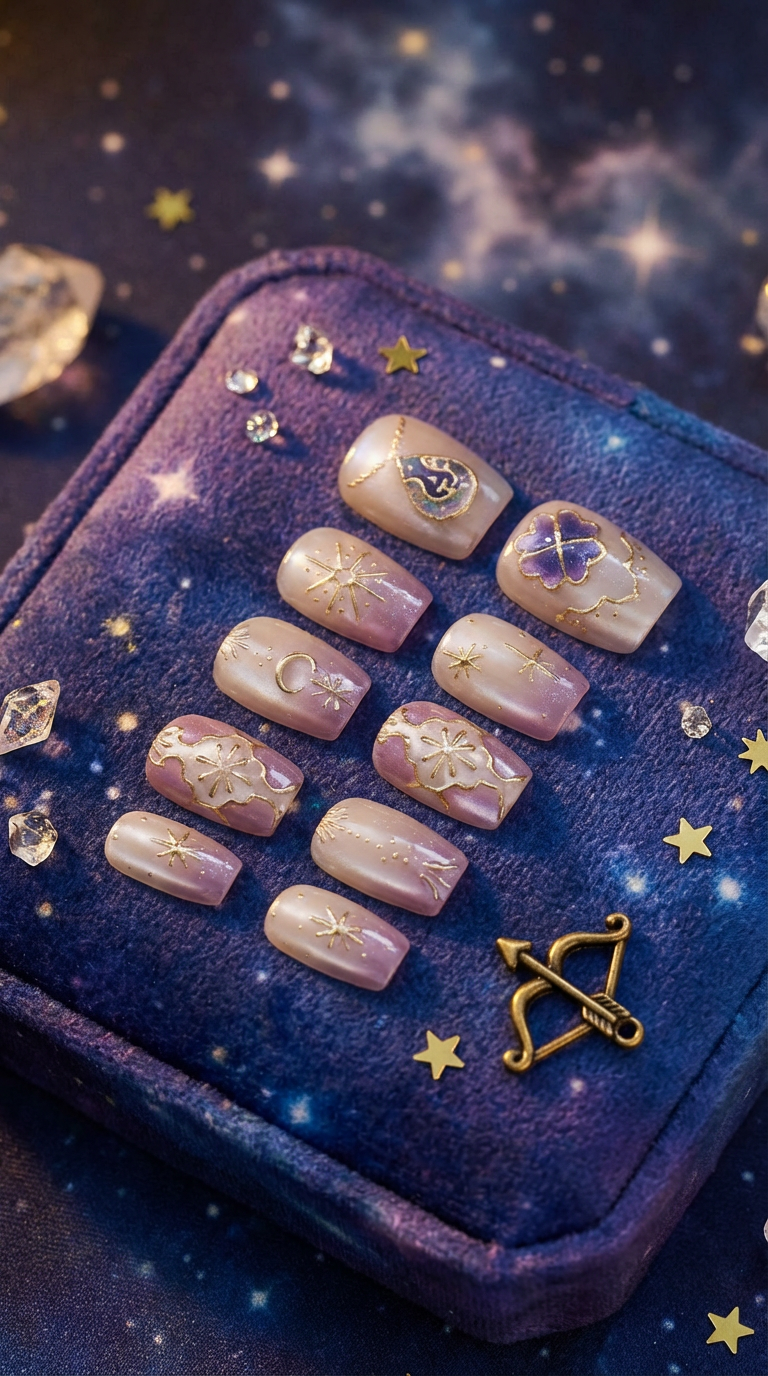 Sagittarius Press-On Nails Set | 30pcs Zodiac Nail Art – Slay Nails Gift Set