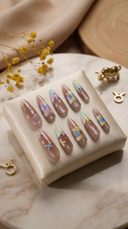Taurus Press-On Nails Set | 30pcs Zodiac Nail Art – Slay Nails Gift Set