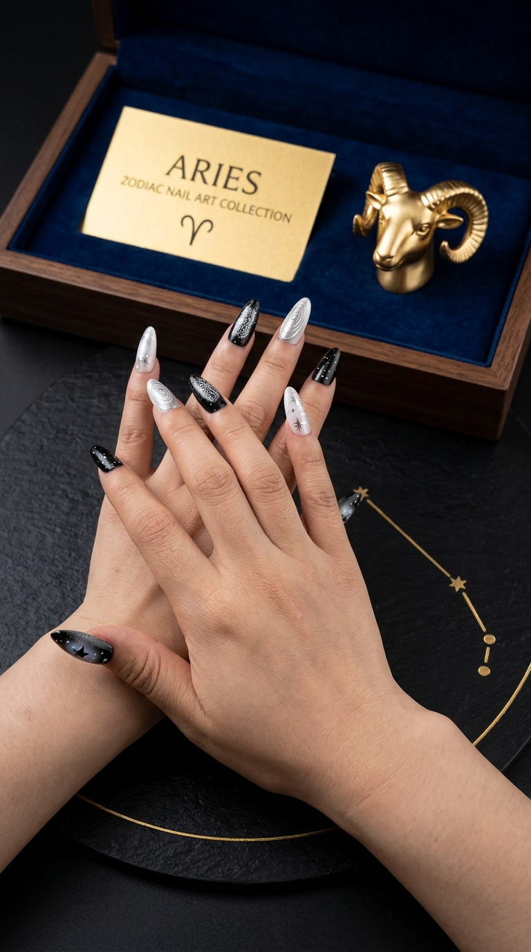 Aries Press-On Nails Set | 30pcs Zodiac Nail Art – Slay Nails Gift Set