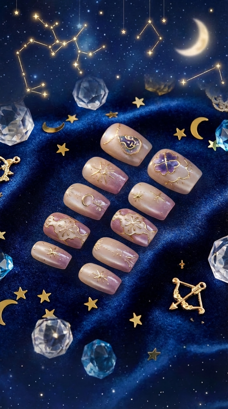 Sagittarius Press-On Nails Set | 30pcs Zodiac Nail Art – Slay Nails Gift Set