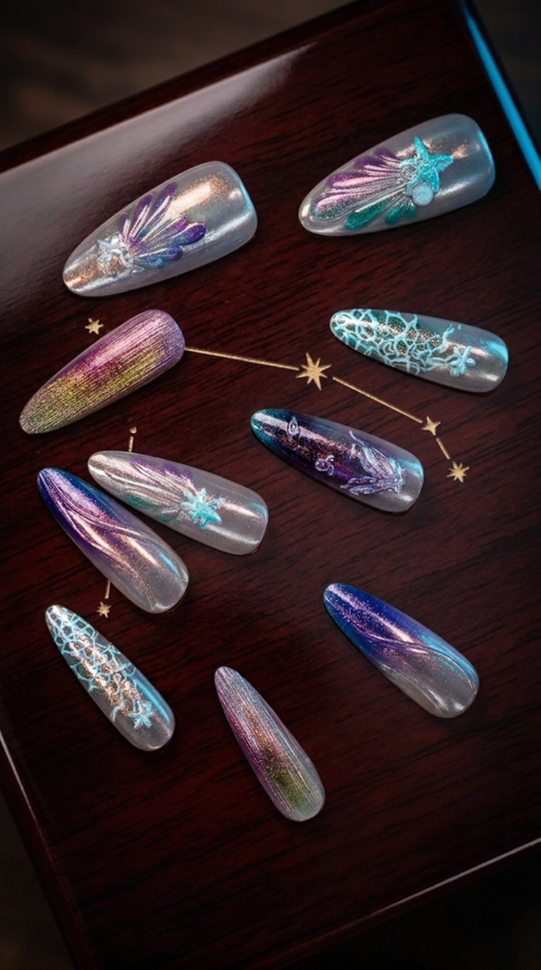 Pisces Press-On Nails Set | 30pcs Zodiac  Nail Art – Slay Nails Gift Set