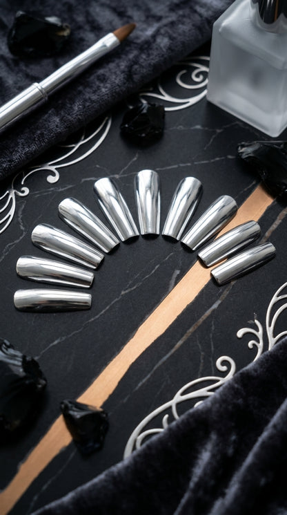 Silver Chrome Press-On Nails | 30pcs Reusable Nail Set