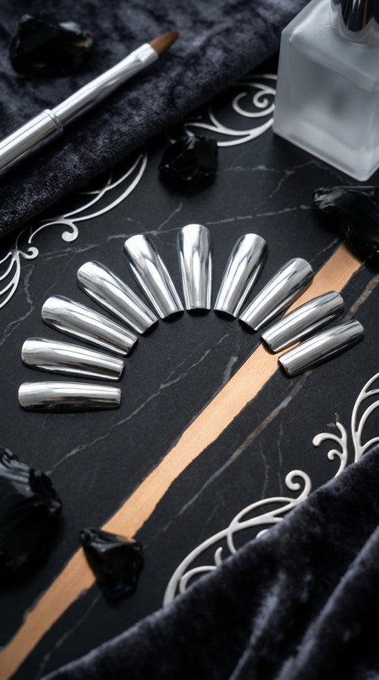 Silver Chrome Press-On Nails | 30pcs Reusable Nail Set