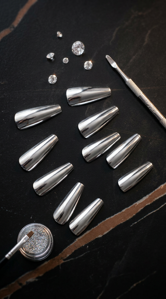 Silver Chrome Press-On Nails | 30pcs Reusable Nail Set