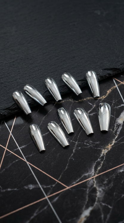 Silver Chrome Press-On Nails | 30pcs Reusable Nail Set