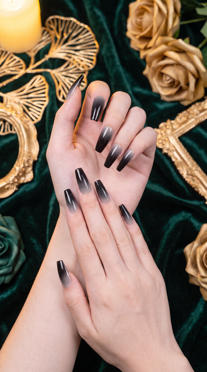 Gemini II Press-On Nails Gift Set with Gemini Nacklace | 30pcs Reusable Gray & White Gradient Nail Set